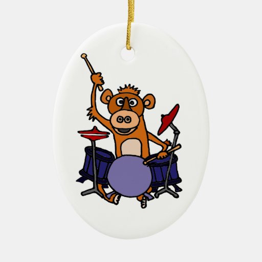 Funny Monkey Playing Drums Christmas Ornaments