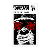 monkey, street, urban, funny, cool, vintage, geek, graffiti, hipster, stamp, street art, retro, fun, psychedelic, glasses, funny monkey, art, primat, sunglasses, postage, Stamp with custom graphic design