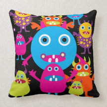 Funny Monster Bash Cute Creatures Party Throw Pillow