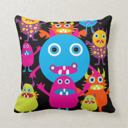 Funny Monster Bash Cute Creatures Party Throw Pillow