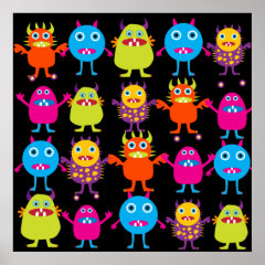 Funny Monster Bash Cute Creatures Party Poster