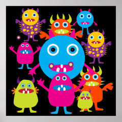 Funny Monster Bash Cute Creatures Party Poster
