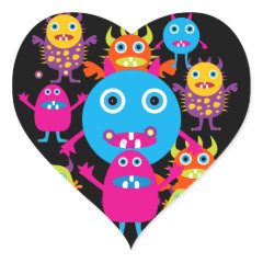 Funny Monster Bash Cute Creatures Party Heart Stickers