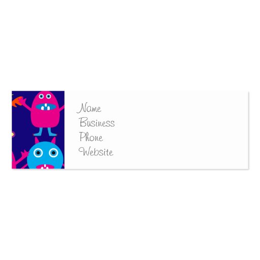 Funny Monster Party Cute Creatures on Blue Business Cards (front side)