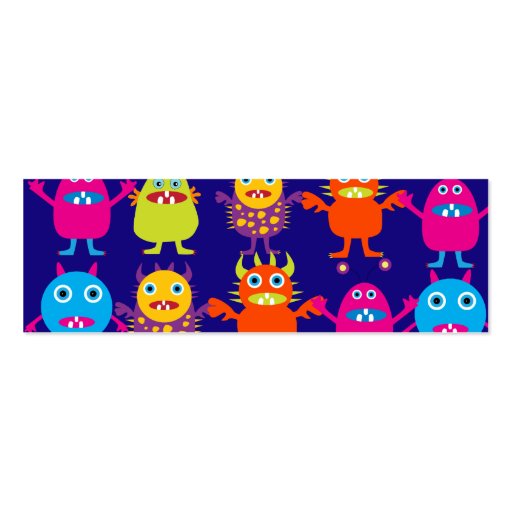 Funny Monster Party Cute Creatures on Blue Business Cards (back side)