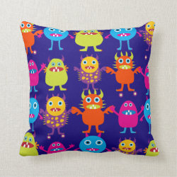 Funny Monster Party Cute Creatures on Blue Pillow