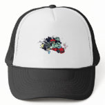 funny monster racer pit stop vector cartoon hat