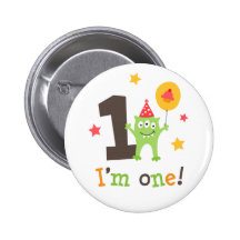 Funny monster with balloon and cupcake I am one Pinback Buttons