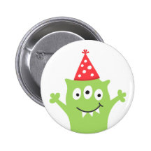 Funny monster with red party hat pin