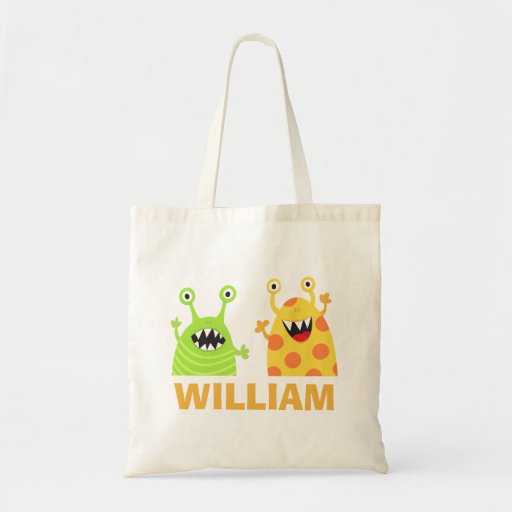 Funny Monsters Personalized Name Tote Bag For Kids