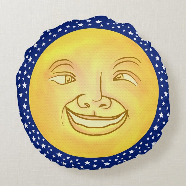 Funny Moon Man Outer Space Vintage Round Pillow