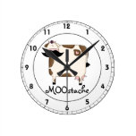 funny MOOstache mustache cow Round Clock