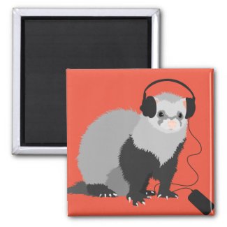 Funny Music Lover Ferret 2 Inch Square Magnet