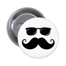 Funny mustache and sunglasses face button