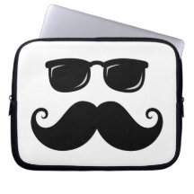 Funny mustache and sunglasses face computer sleeves