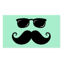 Funny mustache and sunglasses face mint green business cards