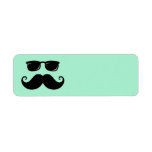 Funny mustache and sunglasses face mint green labels