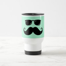 Funny mustache and sunglasses face mint green coffee mug