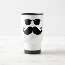 Funny mustache and sunglasses face mug