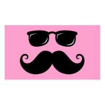 Funny mustache and sunglasses face on pink business cards