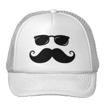 Funny mustache and sunglasses face trucker hat