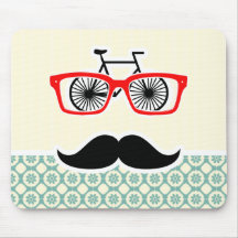 Funny Mustache; Blue-Green & Cream Mousepad