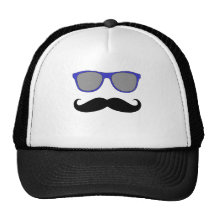 Funny Mustache,  Blue Sunglasses Humor Mesh Hats