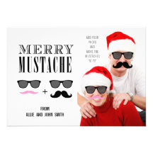 Funny Mustache Christmas Photo Card | Newlyweds