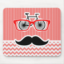Funny Mustache; Coral Chevron Mouse Pads