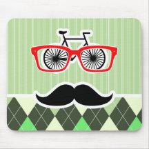 Funny Mustache; Green Argyle Mousepad
