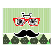 Funny Mustache; Green Argyle Postcard