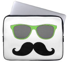 Funny Mustache, Green Sunglasses Laptop Sleeve