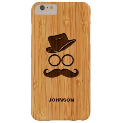 Funny Mustache Hat Glasses Engraved Bamboo Look Barely There iPhone 6 Plus Case