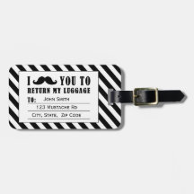FUNNY MUSTACHE LUGGAGE TAG | BLACK STRIPES