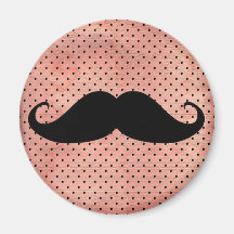 Funny Mustache On Cute Pink Polka Dot Background Refrigerator Magnet