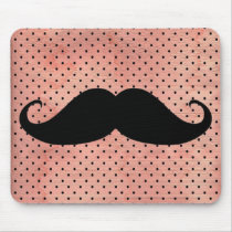 Funny Mustache On Cute Pink Polka Dot Background Mouse Pad