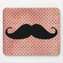Funny Mustache On Cute Pink Polka Dot Background Mouse Pad