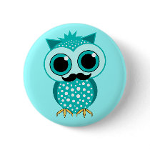 funny mustache owl pinback button