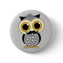 funny mustache owl buttons