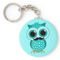 funny mustache owl key chain