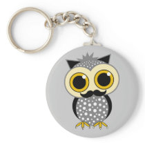 funny mustache owl key chains