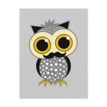 funny mustache owl postcards