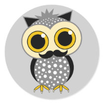 funny mustache owl round stickers