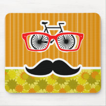 Funny Mustache; Retro Green & Orange Mousepad