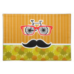 Funny Mustache; Retro Green & Orange Placemat