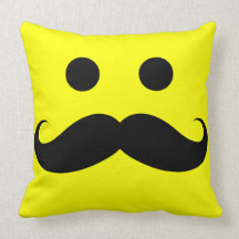 Funny Mustache Smiley Face Throw Pillow