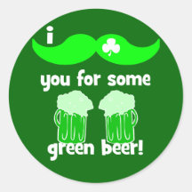 funny mustache St Patrick's Day Round Sticker