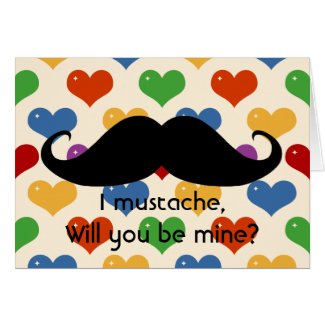 Funny mustache Valentine's Day hipster hearts card