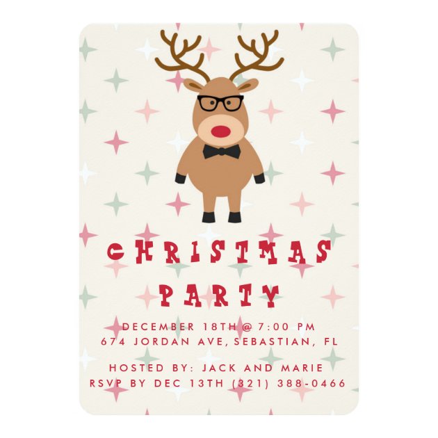 Funny Nerdy Reindeer Christmas Party Invitation (front side)