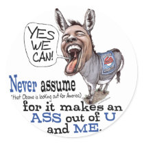 Funny Never Assume Anti Obama Donkey t-shirts stickers by NobamaAntiObama Funny Never Assume Anti Obama Donkey t-shirts stickers